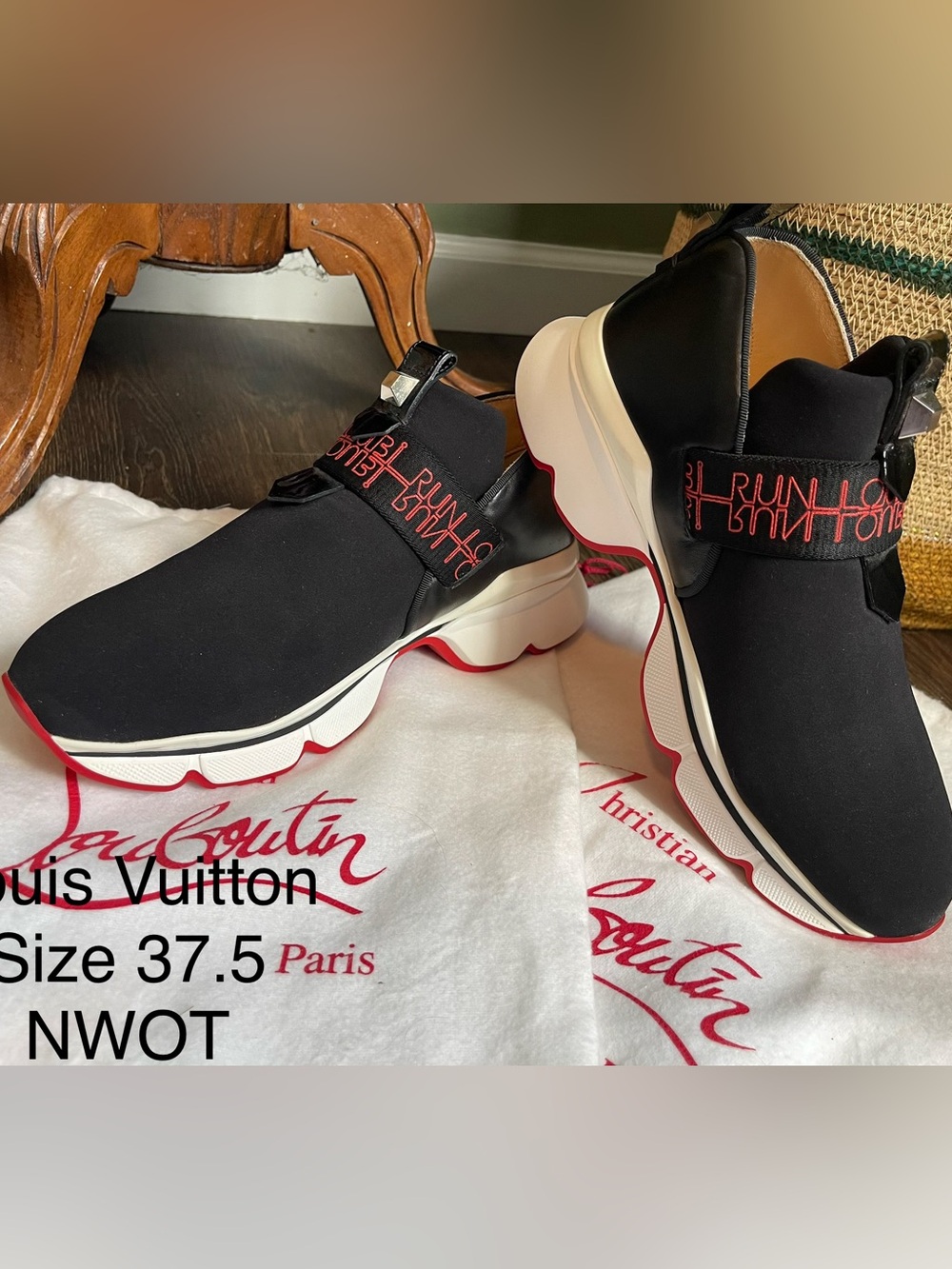 Christian Louboutin Black Slip-On Sneakers with Red Accents